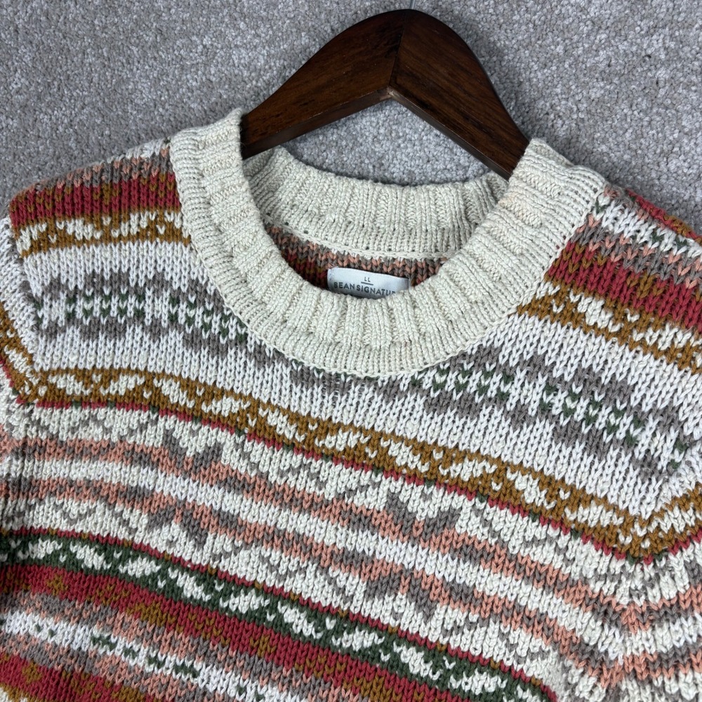LL Bean Signature Womens XS Fair Isle Sweater Multicolor Crew Neck Knit Top